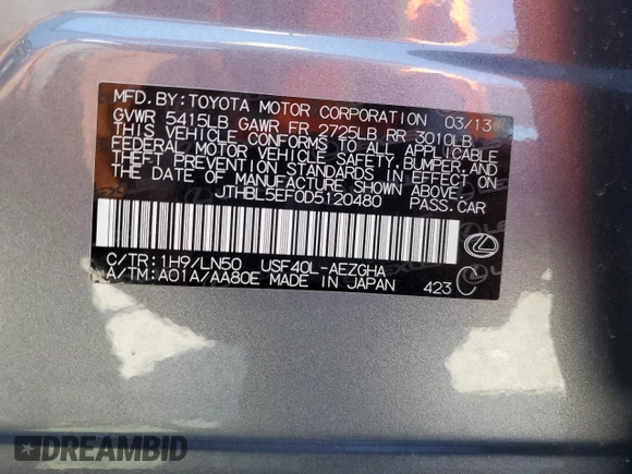 2013 Lexus LS 460 z VIN JTHBL5EF0D5120480, wystawiony jako Copart lot #57443725 z przebiegiem 183 390 mil mil oraz Szkoda całkowita • Salvage title. Historia ofert i sprzedaży dostępna na DreamBid. Obrazek 12.