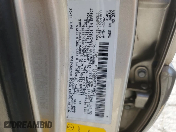 2003 Lexus RX 300 with VIN JTJHF10U030307714, listed as a Copart auction lot 69493314 with 272,189 mi miles and Salvage Title. Bid and sale history available at carsss.com. Image 12.