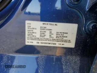 2022 Tesla Model Y Performance with VIN 7SAYGDEF8NF375858, listed as a Copart auction lot 46127965 with Not Provided miles and Salvage Title. Bid and sale history available at DreamBid. Image 12.