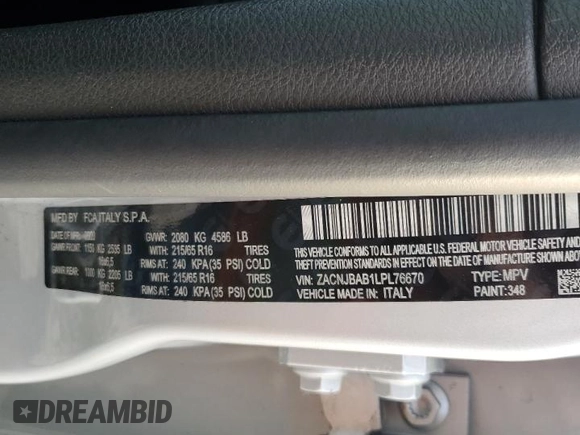 2020 Jeep Renegade Sport with VIN ZACNJBAB1LPL76670, listed as a Copart auction lot 43144075 with 91,739 mi miles and Salvage title. Bid and sale history available at DreamBid. Image 15.