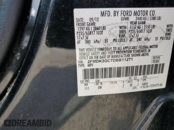 2013 Ford Edge SE with VIN 2FMDK3GC7DBB11271, listed as a Copart auction lot 61175375 with 359,743 mi miles and Salvage title. Bid and sale history available at DreamBid. Image 13.