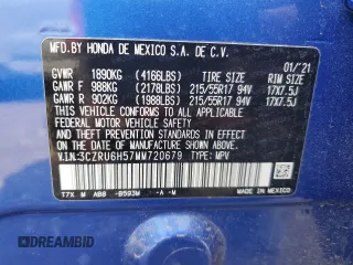 2021 Honda HR-V EX with VIN 3CZRU6H57MM720679, listed as a Copart auction lot 51839085 with 33,636 mi miles and Salvage Title. Bid and sale history available at carsss.com. Image 12.