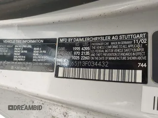 2003 Mercedes-Benz CLK 320 с VIN WDBTJ65J13F034432, выставлен на аукционе IAAI как лот 42811731 с пробегом 210 983 миль миль и . История ставок и продаж доступна на DreamBid. Изображение 9.