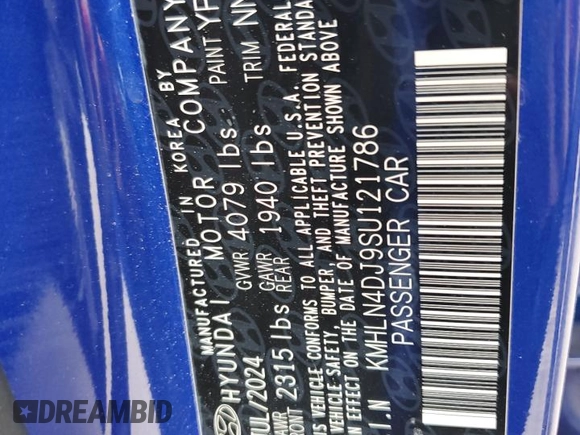 2025 Hyundai Elantra Limited z VIN KMHLN4DJ9SU121786, wystawiony jako Copart lot #54508575 z przebiegiem 13 047 mil mil oraz Czysty tytuł • Clean title. Historia ofert i sprzedaży dostępna na DreamBid. Obrazek 12.