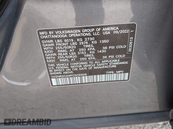 2023 Volkswagen Atlas SE с VIN 1V2HR2CA9PC509908, выставлен на аукционе IAAI как лот 42491459 с пробегом 36 812 миль миль и . История ставок и продаж доступна на DreamBid. Изображение 9.