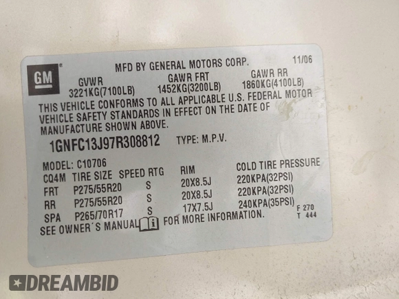 2007 Chevrolet Tahoe LS z VIN 1GNFC13J97R308812, wystawiony jako IAAI lot #41898016 z przebiegiem 178 559 mil mil oraz . Historia ofert i sprzedaży dostępna na DreamBid. Obrazek 9.