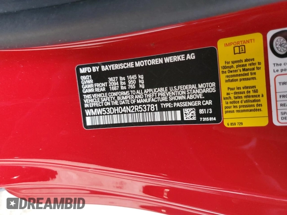 2022 MINI Hardtop Cooper S with VIN WMW53DH04N2R53781, listed as a Copart auction lot 83186364 with 7,188 mi miles and Salvage title. Bid and sale history available at DreamBid. Image 15.