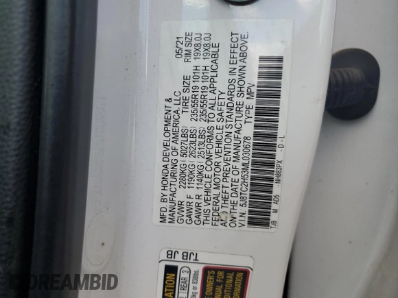 2021 Acura RDX w/Technology Package with VIN 5J8TC2H53ML030678, listed as a Copart auction lot 82257154 with 44,114 mi miles and Salvage Title. Bid and sale history available at carsss.com. Image 14.