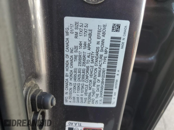 2017 Honda CR-V LX with VIN 2HKRW6H38HH202901, listed as a Copart auction lot 43348895 with 132,333 mi miles and Salvage Title. Bid and sale history available at DreamBid. Image 14.