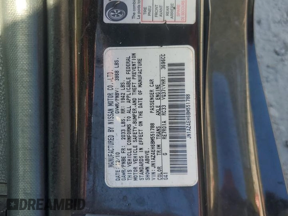 2011 Nissan 370Z Touring with VIN JN1AZ4EH6BM551788, listed as a Copart auction lot 77741584 with 187,795 mi miles and Clean Title. Bid and sale history available at carsss.com. Image 12.