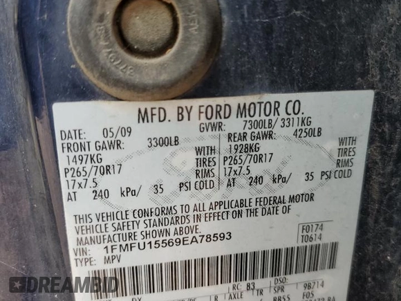 2009 Ford Expedition SSV с VIN 1FMFU15569EA78593, выставлен на аукционе Copart как лот 70034604 с пробегом 207 908 миль миль и Списание • Salvage title. История ставок и продаж доступна на DreamBid. Изображение 13.