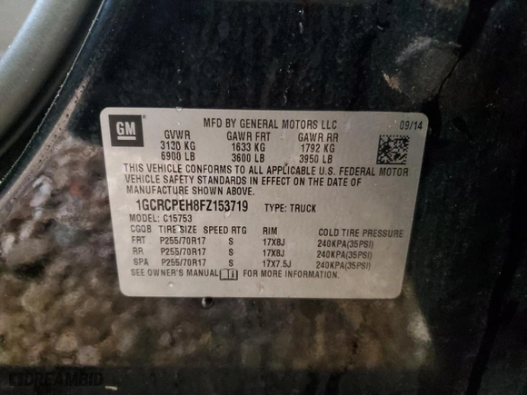 2015 Chevrolet Silverado 1500 Work Truck with VIN 1GCRCPEH8FZ153719, listed as a Copart auction lot 45099415 with 120,112 mi miles and Salvage Title. Bid and sale history available at carsss.com. Image 12.