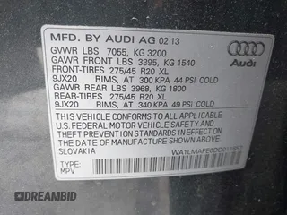 2013 Audi Q7 3.0L TDI Premium Plus with VIN WA1LMAFE0DD011857, listed as a IAAI auction lot 41537175 with 118,604 mi miles. Bid and sale history available at carsss.com. Image 9.