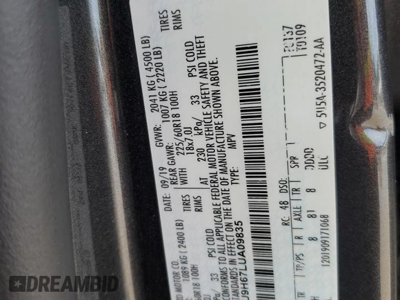 2020 Ford Escape SEL с VIN 1FMCU9H67LUA09835, выставлен на аукционе Copart как лот 58022875 с пробегом 99 341 миль миль и Списание • Salvage title. История ставок и продаж доступна на DreamBid. Изображение 14.