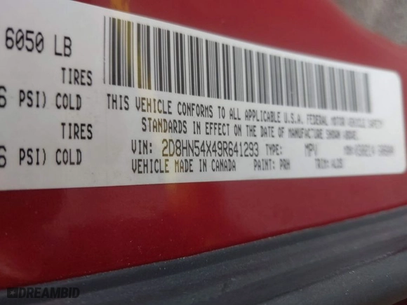 2009 Dodge Grand Caravan SXT with VIN 2D8HN54X49R641293, listed as a IAAI auction lot 41988765 with 106,734 mi miles. Bid and sale history available at carsss.com. Image 9.