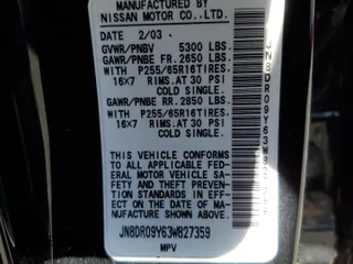 2003 Nissan Pathfinder LE с VIN JN8DR09Y63W827359, выставлен на аукционе Copart как лот 48225964 с пробегом 185 823 миль миль и На запчасти • Non repairable. История ставок и продаж доступна на DreamBid. Изображение 13.