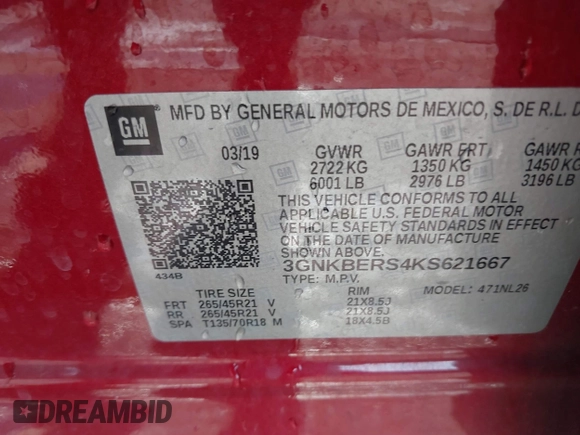 2019 Chevrolet Blazer RS с VIN 3GNKBERS4KS621667, выставлен на аукционе IAAI как лот 42318074 с пробегом 88 638 миль миль и . История ставок и продаж доступна на DreamBid. Изображение 9.