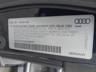 2017 Audi A4 Premium with VIN WAUGNAF4XHN005847, listed as a IAAI auction lot 41791442 with 104,355 mi miles. Bid and sale history available at carsss.com. Image 9.