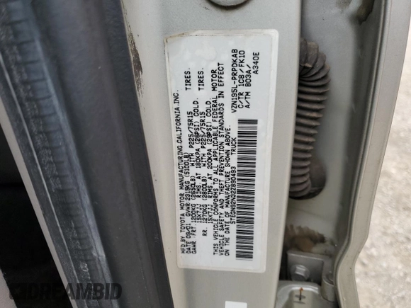 2002 Toyota Tacoma PreRunner with VIN 5TEGN92N32Z890493, listed as a Copart auction lot 53275565 with 184,521 mi miles and Salvage Title. Bid and sale history available at DreamBid. Image 12.