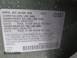 2024 Audi Q5 S line Premium with VIN WA1GAAFY4R2007480, listed as a IAAI auction lot 41315048 with 19,093 mi miles. Bid and sale history available at carsss.com. Image 9.