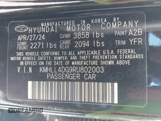 2024 Hyundai Elantra SE with VIN KMHLL4DG9RU802003, listed as a IAAI auction lot 41684367 with 2,760 mi miles and . Bid and sale history available at DreamBid. Image 9.