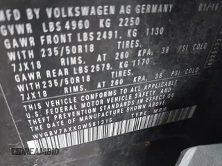2016 Volkswagen Tiguan S with VIN WVGBV7AXXGW581315, listed as a IAAI auction lot 41495812 with 180,061 mi miles and . Bid and sale history available at DreamBid. Image 9.