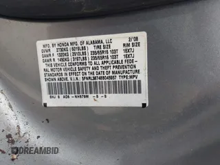 2008 Honda Odyssey EX-L with VIN 5FNRL38748B045957, listed as a IAAI auction lot 41885593 with 212,799 mi miles. Bid and sale history available at carsss.com. Image 9.