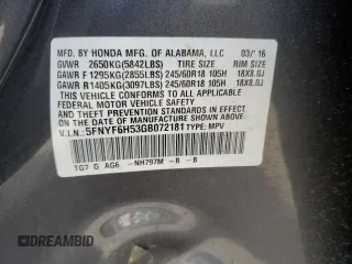 2016 Honda Pilot EX-L z VIN 5FNYF6H53GB072181, wystawiony jako Copart lot #54626075 z przebiegiem 125 568 mil mil oraz Szkoda całkowita • Salvage title. Historia ofert i sprzedaży dostępna na DreamBid. Obrazek 13.