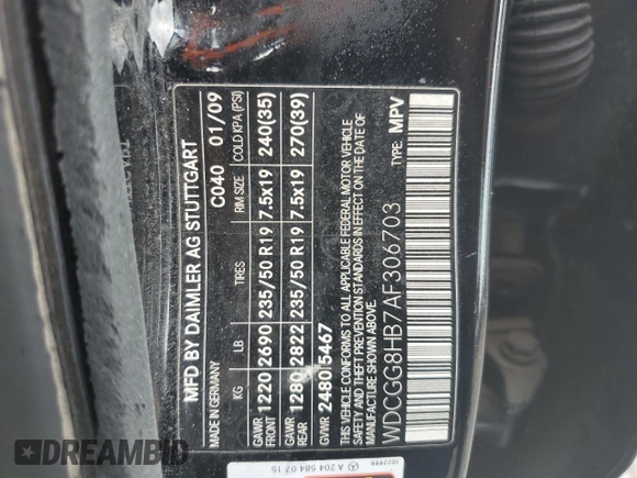 2010 Mercedes-Benz GLK 350 with VIN WDCGG8HB7AF306703, listed as a Copart auction lot 54582175 with 149,067 mi miles and Clean Title. Bid and sale history available at DreamBid. Image 13.