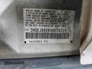 1997 Honda Civic DX with VIN 2HGEJ6626VH574525, listed as a Copart auction lot 49089605 with 242,389 mi miles and Salvage Title. Bid and sale history available at carsss.com. Image 14.