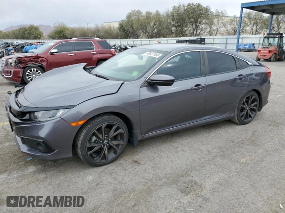 2019 Honda Civic Sport with VIN 2HGFC2F80KH503943, listed as a Copart auction lot 48527165 with 38,348 mi miles and Salvage Title. Bid and sale history available at DreamBid. Image 1.