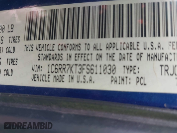 2015 Ram 1500 Express z VIN 1C6RR7KT3FS611030, wystawiony jako IAAI lot #41849847 z przebiegiem 123 509 mil mil oraz . Historia ofert i sprzedaży dostępna na DreamBid. Obrazek 9.