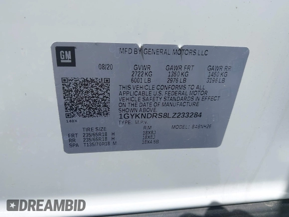 2020 Cadillac XT5 Premium Luxury AWD with VIN 1GYKNDRS8LZ233284, listed as a IAAI auction lot 42052483 with 40,258 mi miles and . Bid and sale history available at DreamBid. Image 9.