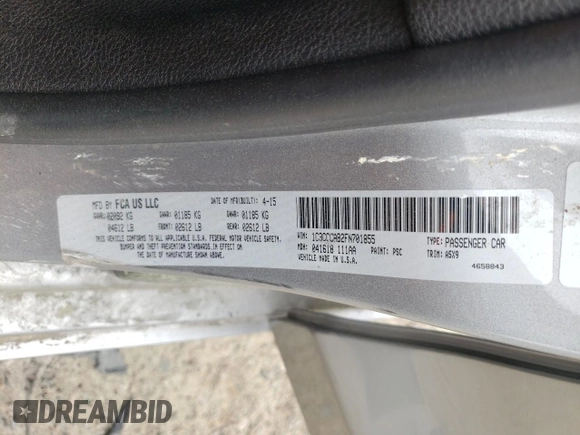 2015 Chrysler 200 Limited with VIN 1C3CCCAB2FN701855, listed as a Copart auction lot 50983915 with 183,282 mi miles and Salvage Title. Bid and sale history available at DreamBid. Image 14.