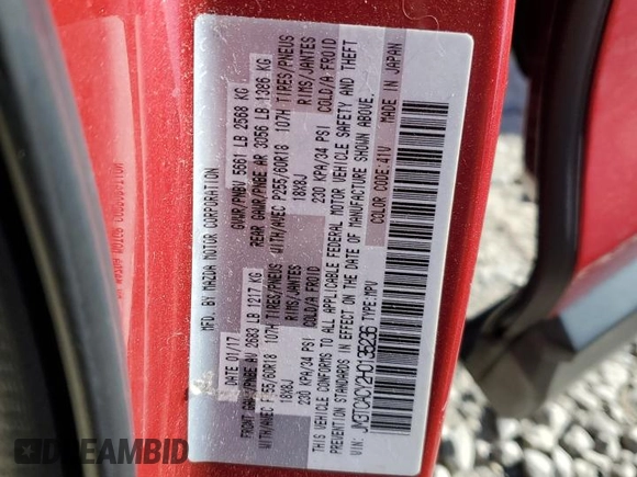 2017 Mazda CX-9 Touring z VIN JM3TCACY2H0135236, wystawiony jako Copart lot #86607184 z przebiegiem 81 947 mil mil oraz Szkoda całkowita • Salvage title. Historia ofert i sprzedaży dostępna na DreamBid. Obrazek 13.