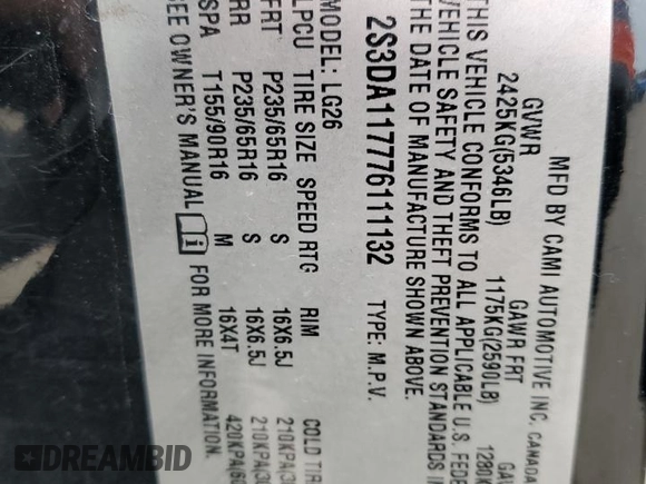 2007 Suzuki XL7 z VIN 2S3DA117776111132, wystawiony jako Copart lot #88711125 z przebiegiem 174 096 mil mil oraz Szkoda całkowita • Salvage title. Historia ofert i sprzedaży dostępna na DreamBid. Obrazek 15.
