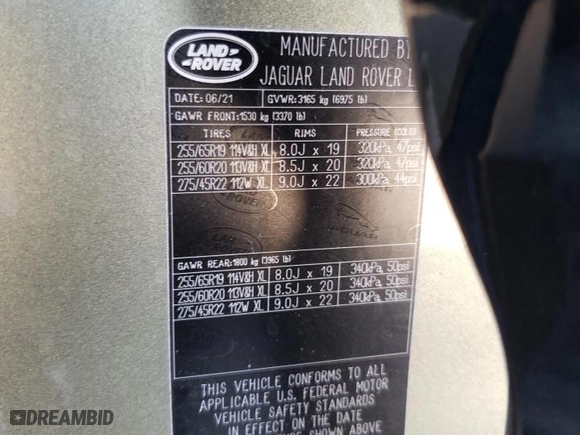 2022 Land Rover Defender X-Dynamic SE with VIN SALE27RU5N2073836, listed as a Copart auction lot 67968084 with 33,423 mi miles and Salvage Title. Bid and sale history available at carsss.com. Image 13.