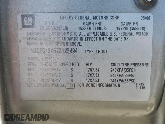 2007 Chevrolet Silverado 1500 LS with VIN 1GCEC19X57Z123494, listed as a Copart auction lot 50730215 with 282,053 mi miles and Salvage Title. Bid and sale history available at DreamBid. Image 14.