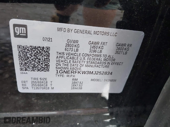 2021 Chevrolet Traverse LS with VIN 1GNERFKW3MJ252834, listed as a IAAI auction lot 42505849 with 55,012 mi miles and . Bid and sale history available at DreamBid. Image 9.