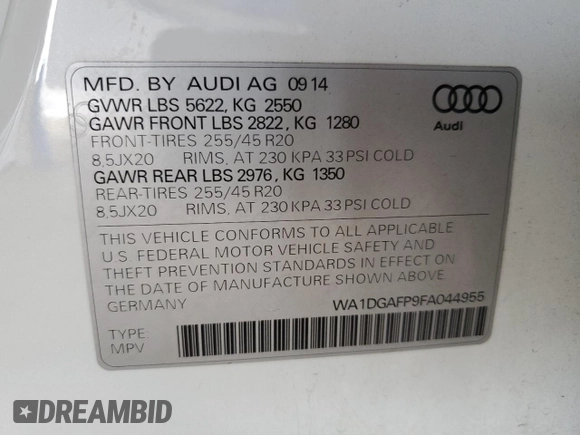 2015 Audi Q5 Premium Plus z VIN WA1DGAFP9FA044955, wystawiony jako Copart lot #60493205 z przebiegiem 109 593 mil mil oraz Szkoda całkowita • Salvage title. Historia ofert i sprzedaży dostępna na DreamBid. Obrazek 12.