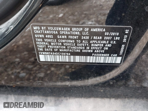 2013 Volkswagen Passat SE z VIN 1VWBN7A34DC109784, wystawiony jako IAAI lot #42302931 z przebiegiem 137 009 mil mil oraz . Historia ofert i sprzedaży dostępna na DreamBid. Obrazek 9.