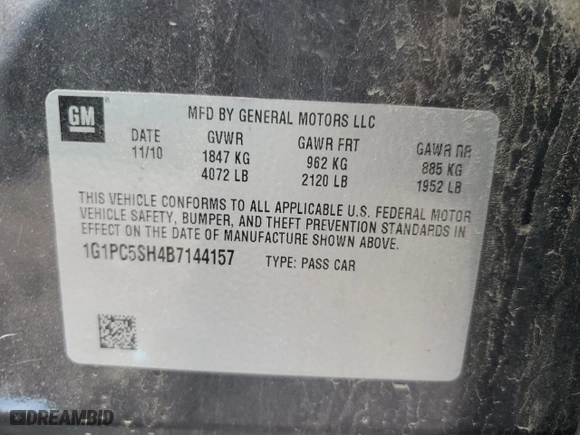 2011 Chevrolet Cruze LS with VIN 1G1PC5SH4B7144157, listed as a Copart auction lot 52539215 with 119,543 mi miles and Salvage Title. Bid and sale history available at carsss.com. Image 12.