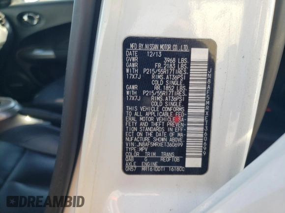 2014 Nissan Juke Nismo with VIN JN8AF5MRXET360699, listed as a Copart auction lot 88971575 with 116,486 mi miles and Salvage Title. Bid and sale history available at DreamBid. Image 12.