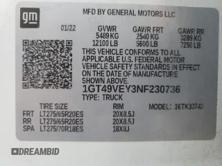2022 GMC Sierra 3500HD AT4 z VIN 1GT49VEY3NF230736, wystawiony jako Copart lot #65454534 z przebiegiem Nie podano mil oraz Nie do naprawy • Non repairable. Historia ofert i sprzedaży dostępna na DreamBid. Obrazek 12.