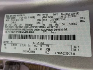2021 Ford Ranger XL с VIN 1FTER4FH6MLD84659, выставлен на аукционе IAAI как лот 42333727 с пробегом 39 161 миль миль и . История ставок и продаж доступна на DreamBid. Изображение 9.