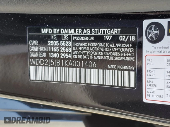 2019 Mercedes-Benz CLS 450 with VIN WDD2J5JB1KA001406, listed as a Copart auction lot 57809865 with 70,292 mi miles and Salvage title. Bid and sale history available at DreamBid. Image 12.