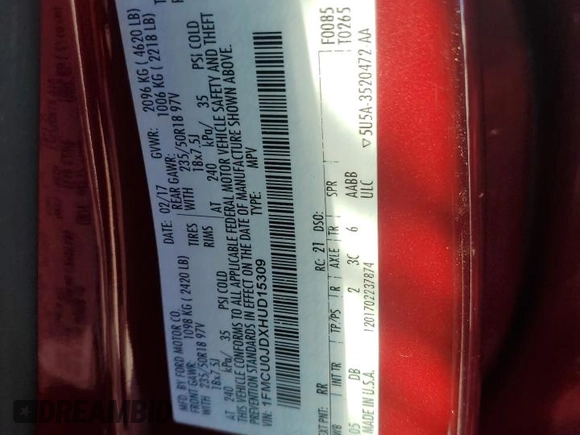 2017 Ford Escape Titanium with VIN 1FMCU0JDXHUD15309, listed as a Copart auction lot 46762215 with Not Provided miles and Salvage Title. Bid and sale history available at carsss.com. Image 13.