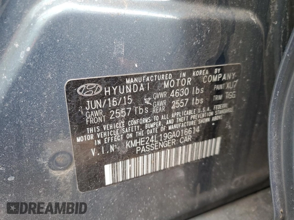2016 Hyundai Sonata Hybrid SE with VIN KMHE24L19GA016614, listed as a Copart auction lot 89388265 with 136,028 mi miles and Salvage Title. Bid and sale history available at carsss.com. Image 14.