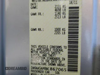 2011 Nissan Maxima S z VIN 1N4AA5AP8BC867065, wystawiony jako Copart lot #56798125 z przebiegiem 118 074 mil mil oraz Szkoda całkowita • Salvage title. Historia ofert i sprzedaży dostępna na DreamBid. Obrazek 13.