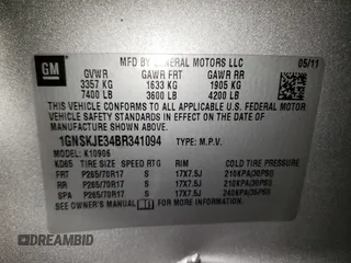 2011 Chevrolet Suburban LT z VIN 1GNSKJE34BR341094, wystawiony jako Copart lot #53376515 z przebiegiem 187 219 mil mil oraz Czysty tytuł • Clean title. Historia ofert i sprzedaży dostępna na DreamBid. Obrazek 12.
